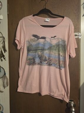 Pink Yellowstone Scenic Bear Short Sleeve Glitter Tee